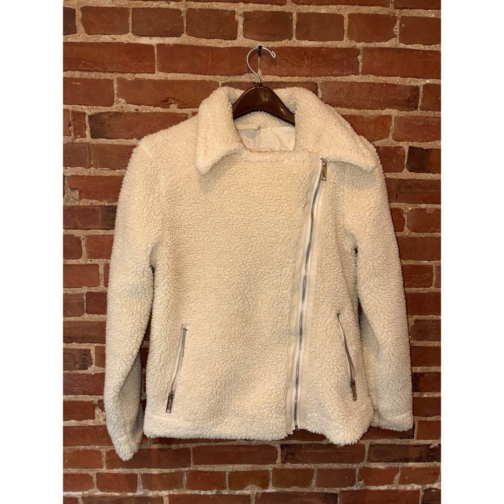 Hollister Women's Teddy Bear Sherpa Moto Jacket Cream